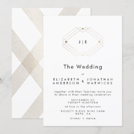 Modern dubbel monogram Geometric Gold Wedding Kaart