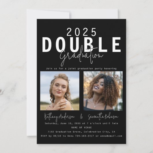 Modern Dubbele Viering 2 Foto Afstuderen Kaart (Voorkant)