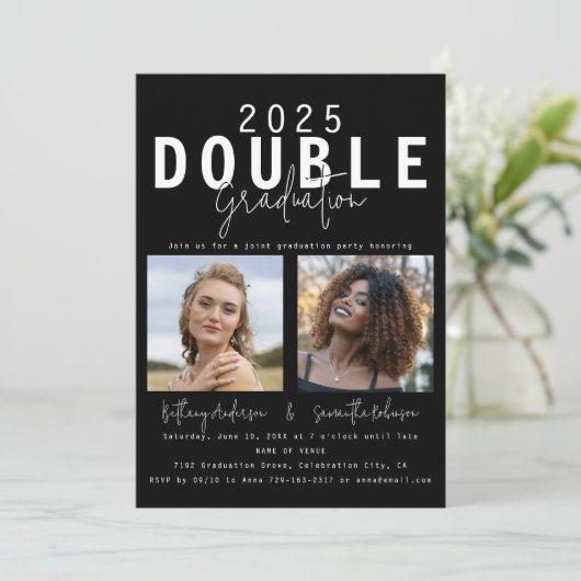 Modern Dubbele Viering 2 Foto Afstuderen Kaart (Staand voorkant)
