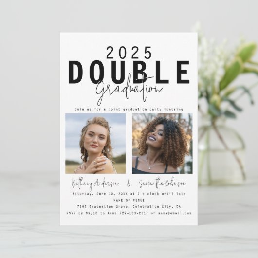 Modern Dubbele Viering 2 Foto Afstuderen Kaart (Staand voorkant)