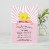 Modern Duck Twin Meisje Baby shower Invitation Kaart (Staand voorkant)
