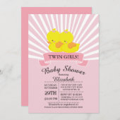 Modern Duck Twin Meisje Baby shower Invitation Kaart (Voorkant / Achterkant)