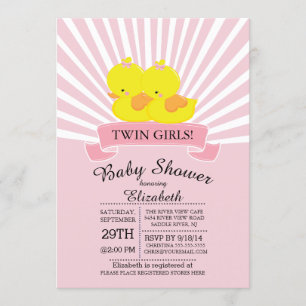 Modern Duck Twin Meisje Baby shower Invitation Kaart
