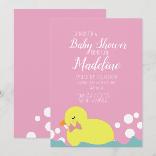 Modern Ducks Yellow Pink Girl Baby shower Kaart (Voorkant / Achterkant)