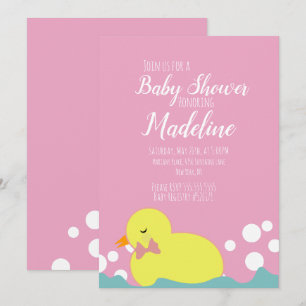 Modern Ducks Yellow Pink Girl Baby shower Kaart