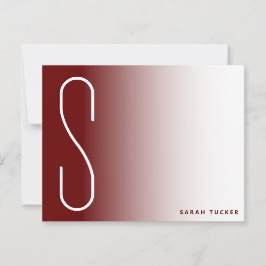 Modern Dun Monogram Donkerrood Fade Professional Notitiekaartje (Voorkant)