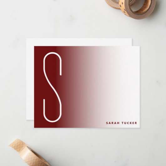 Modern Dun Monogram Donkerrood Fade Professional Notitiekaartje (Voorkant / Achterkant in situ)