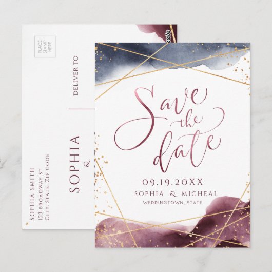 Modern Dusk Waterverf Geometrisch opslaan van de d Briefkaart (Voorkant / Achterkant)