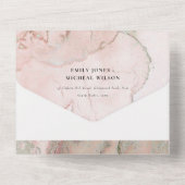 MODERN DUSKY BLUSH PINK ROSE GOLD AGATE WEDDING AL ALL IN ONE UITNODIGING (Achterkant)