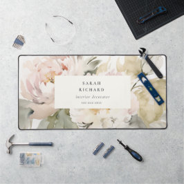 Modern Dusky Blush Pioen Waterverf Bloemen Bunch Bureaumat