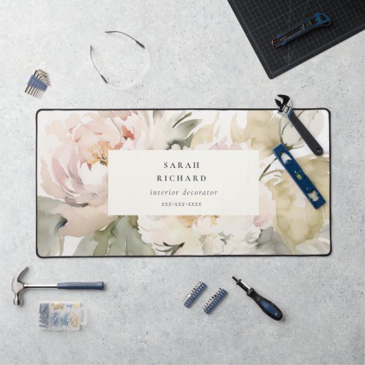 Modern Dusky Blush Pioen Waterverf Bloemen Bunch Bureaumat (Werkstation)