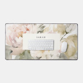 Modern Dusky Blush Pioen Waterverf Bloemen Bunch Bureaumat (Keyboard & Muis)