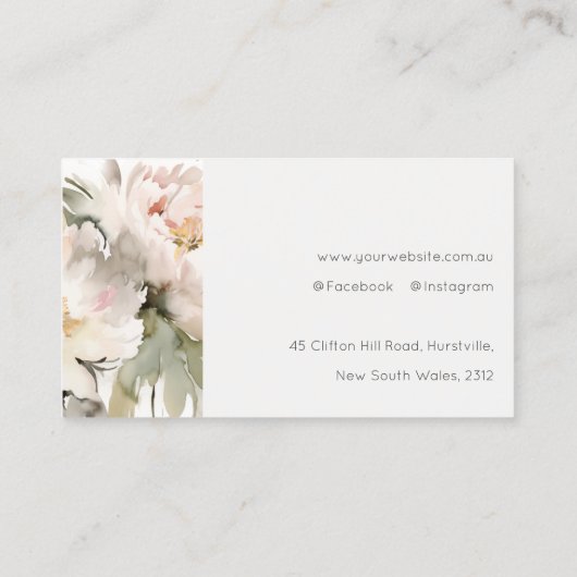 Modern Dusky Blush Waterverf Pioen Bloemen Bunch Visitekaartje (Achterkant)