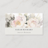 Modern Dusky Blush Waterverf Pioen Bloemen Bunch Visitekaartje (Voorkant)