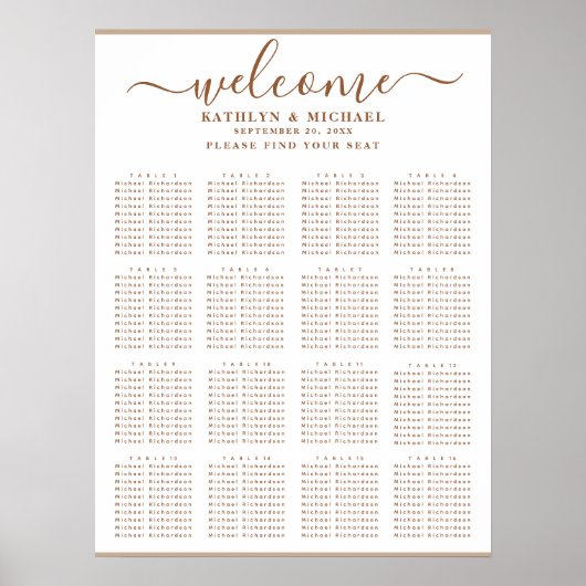 Modern Dusty Beige Simple Wedding 16Table Seating Poster (Voorkant)