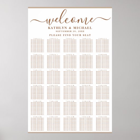 Modern Dusty Beige Simple Wedding 30 Table Seating Poster (Voorkant)