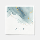 Modern Dusty Blauw Goud Blauwgroen Monogram Strand Servet (Voorkant)