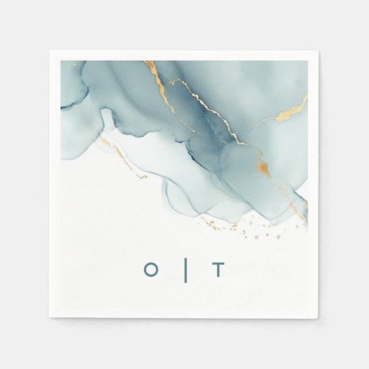 Modern Dusty Blauw Goud Blauwgroen Monogram Strand Servet (Voorkant)