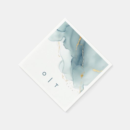 Modern Dusty Blauw Goud Blauwgroen Monogram Strand Servet (Hoek)