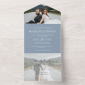 Modern Dusty Blue 2 Foto RSVP Wedding All In One Uitnodiging (Binnen)
