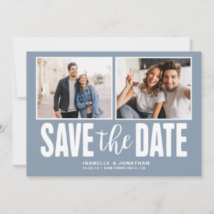 Modern Dusty Blue 2 Foto slaat de datum op Save The Date