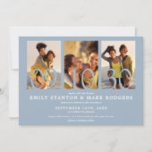 Modern Dusty Blue 3 Photo Collage Wedding Kaart (Voorkant)