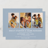Modern Dusty Blue 3 Photo Collage Wedding Kaart (Voorkant / Achterkant)