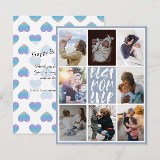 Modern Dusty Blue 8 Foto Collage Beste Mam ooit (Voorkant / Achterkant)