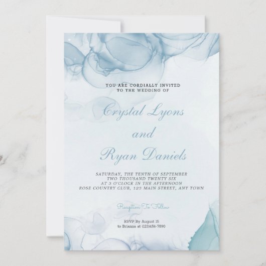 Modern Dusty Blue Abstract Wedding Invitation Kaart (Voorkant)