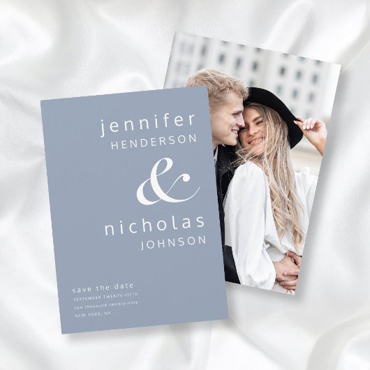 Modern Dusty Blue Ampersand Foto Save The Date
