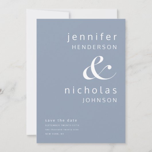 Modern Dusty Blue Ampersand Foto Save The Date (Voorkant)