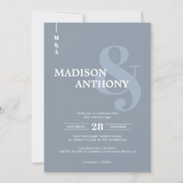 Modern Dusty Blue Ampersand Script Photo Wedding Kaart