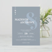 Modern Dusty Blue Ampersand Script Photo Wedding Kaart (Staand voorkant)
