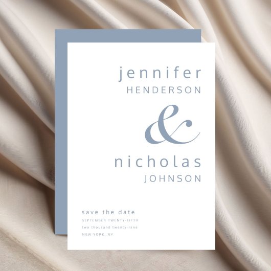 Modern Dusty Blue Ampersand Typografie Save The Date