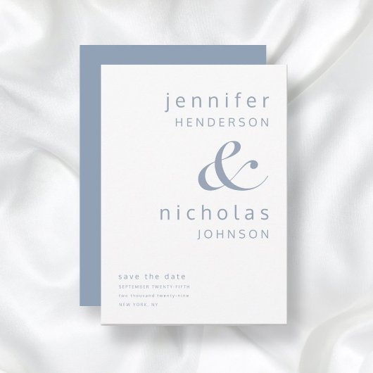 Modern Dusty Blue Ampersand Typografie Save The Date