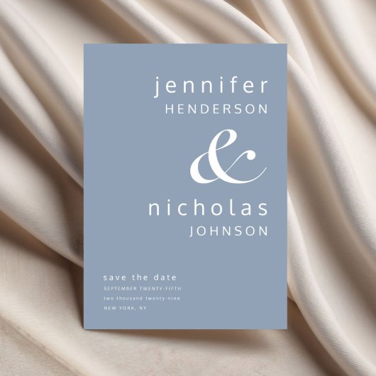 Modern Dusty Blue Ampersand Typography Wedding Save The Date