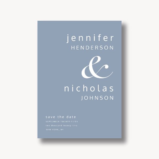 Modern Dusty Blue Ampersand Typography Wedding Save The Date