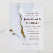 Modern Dusty Blue and Gold Christelijk Wedding Kaart (Voorkant / Achterkant)