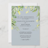Modern Dusty Blue and Yellow Floral Wedding Invita Kaart (Voorkant)