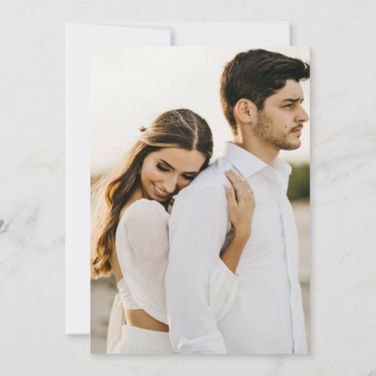 Modern Dusty Blue Arch Botanical Photo Wedding Kaart (Achterkant)