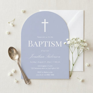 Modern Dusty Blue Arch Christening Baptism Kaart