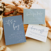Modern Dusty Blue Baby shower Invitation It a Boy Kaart