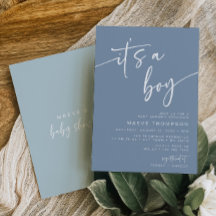Modern Dusty Blue Baby shower Invitation It a Boy