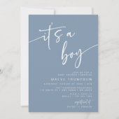 Modern Dusty Blue Baby shower Invitation It a Boy Kaart (Voorkant)