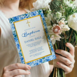 Modern Dusty Blue Baptism Kaart