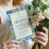 Modern Dusty Blue Baptism Kaart