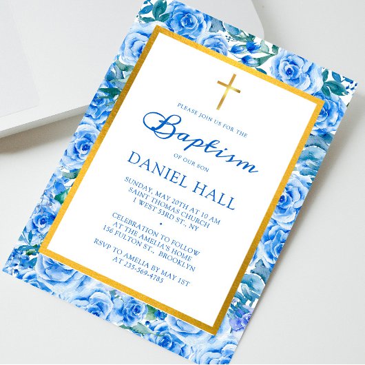 Modern Dusty Blue Baptism Kaart