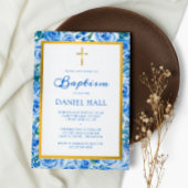 Modern Dusty Blue Baptism Kaart