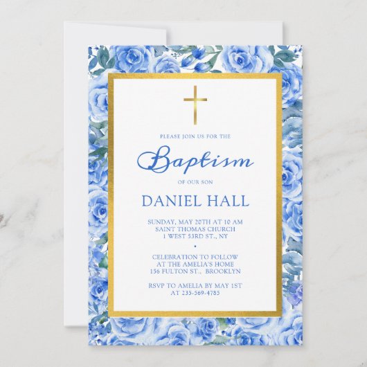 Modern Dusty Blue Baptism Kaart (Voorkant)