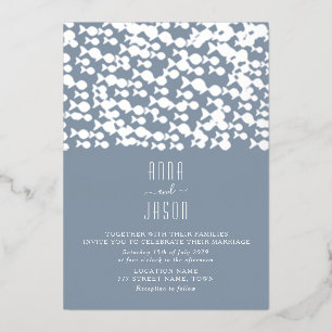Modern Dusty Blue Beach Wedding Folie Uitnodiging